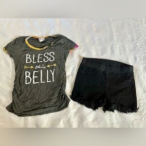 Maternity Ruby and Lee size medium top and black SHEIN jeans shorts, size medium
